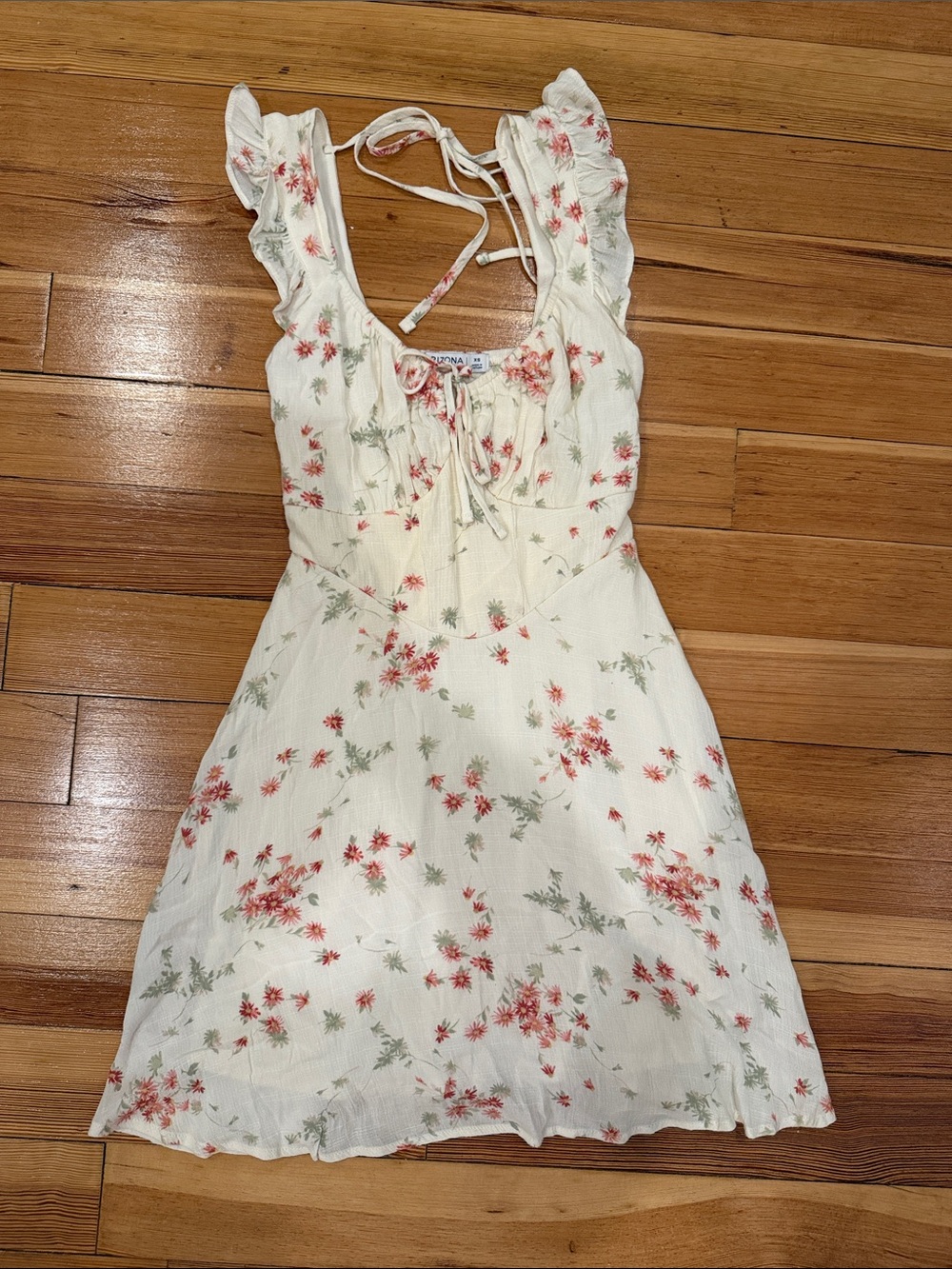 Arizona Jean Company Cream Floral Mini Dress with Pink Flowers